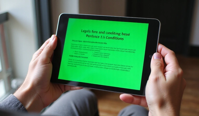 Person reading terms and conditions on a tablet
