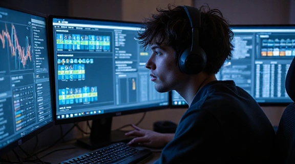 Image d'un joueur analysant des données du marché