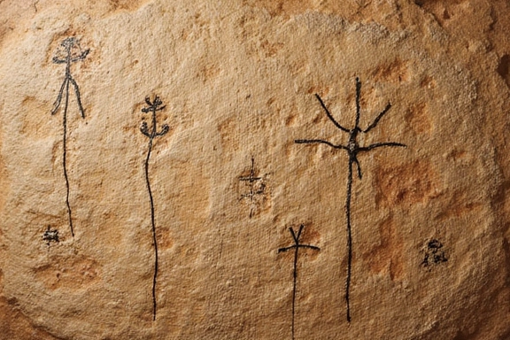 Image d'un skin ancien, présentant des marques d'usure et des symboles archaïques, évoquant l'âge et une histoire profonde.